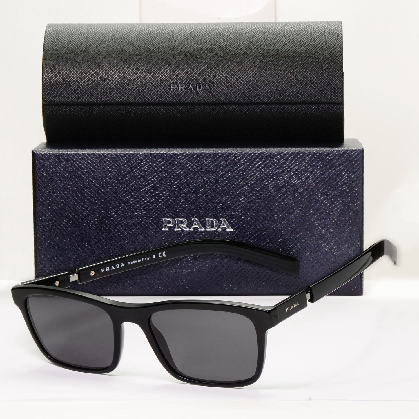 Prada Sunglasses Black Glossy Square Fashion PR16XV VPR 16X 1BO-1O1 55mm
