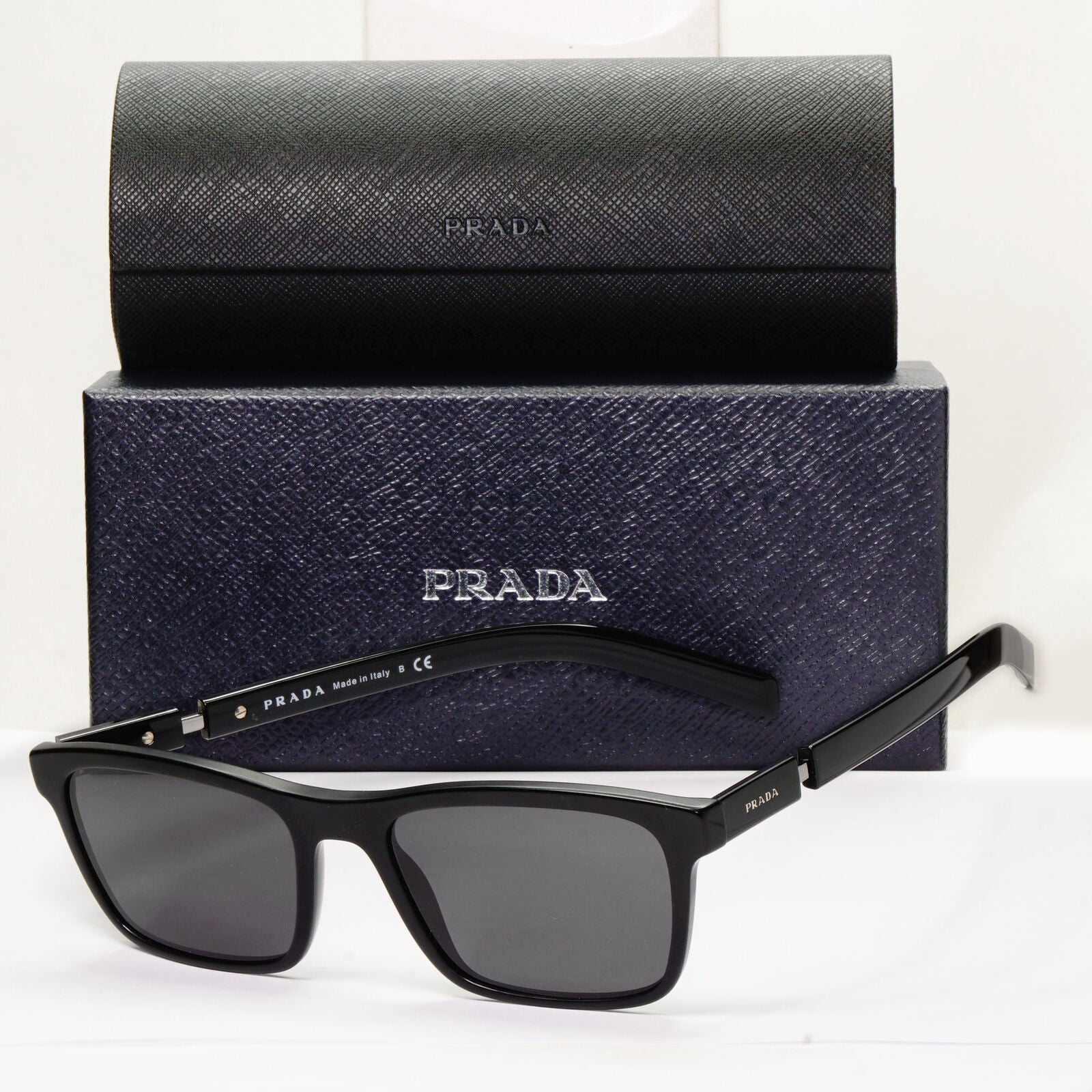 Prada Sunglasses Black Glossy Square Fashion PR16XV VPR 16X 1BO-1O1 55mm