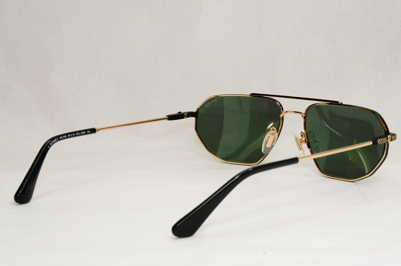 Police Sunglasses Gold Black Metal Angular Pilot Green SPL F66 Octane 2 COL 0302