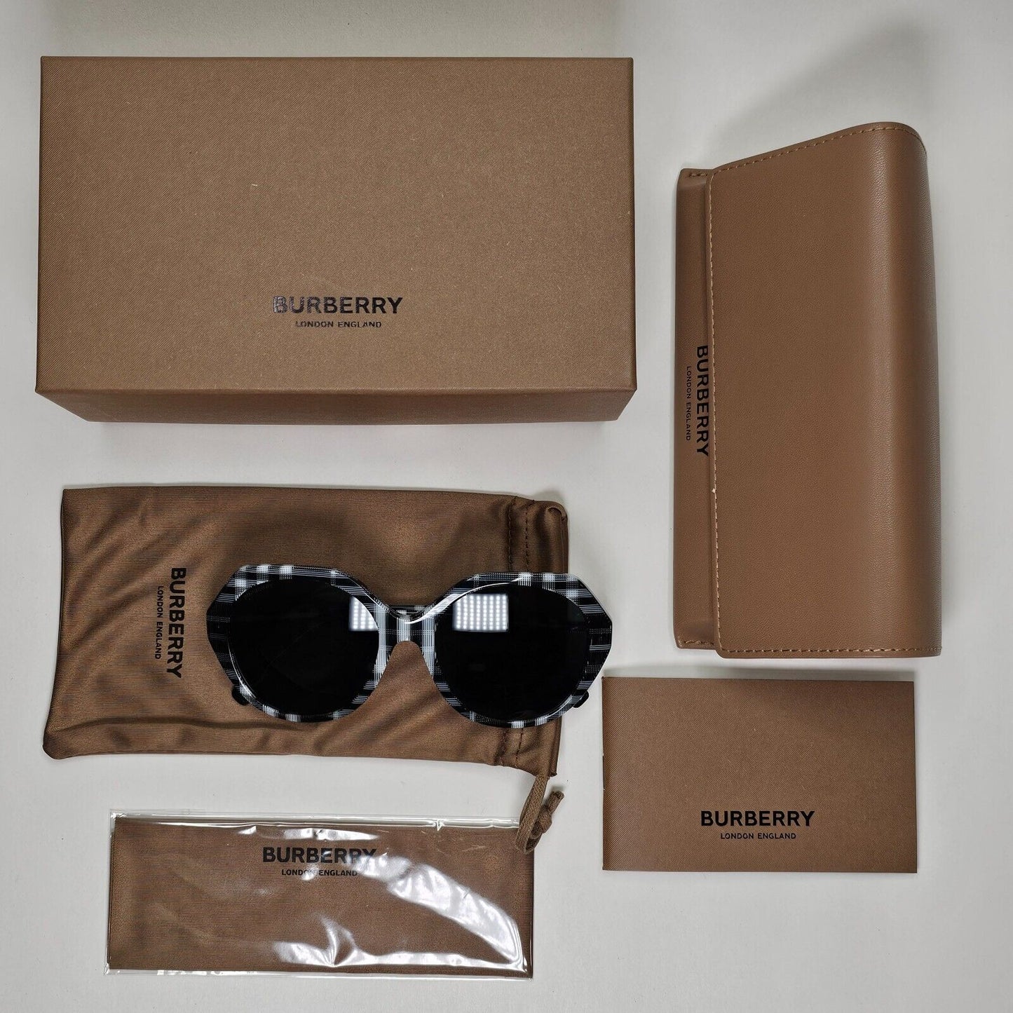 Burberry Sunglasses Black White Grey Check Plaid Vanessa BE 4375 4004/87 55mm