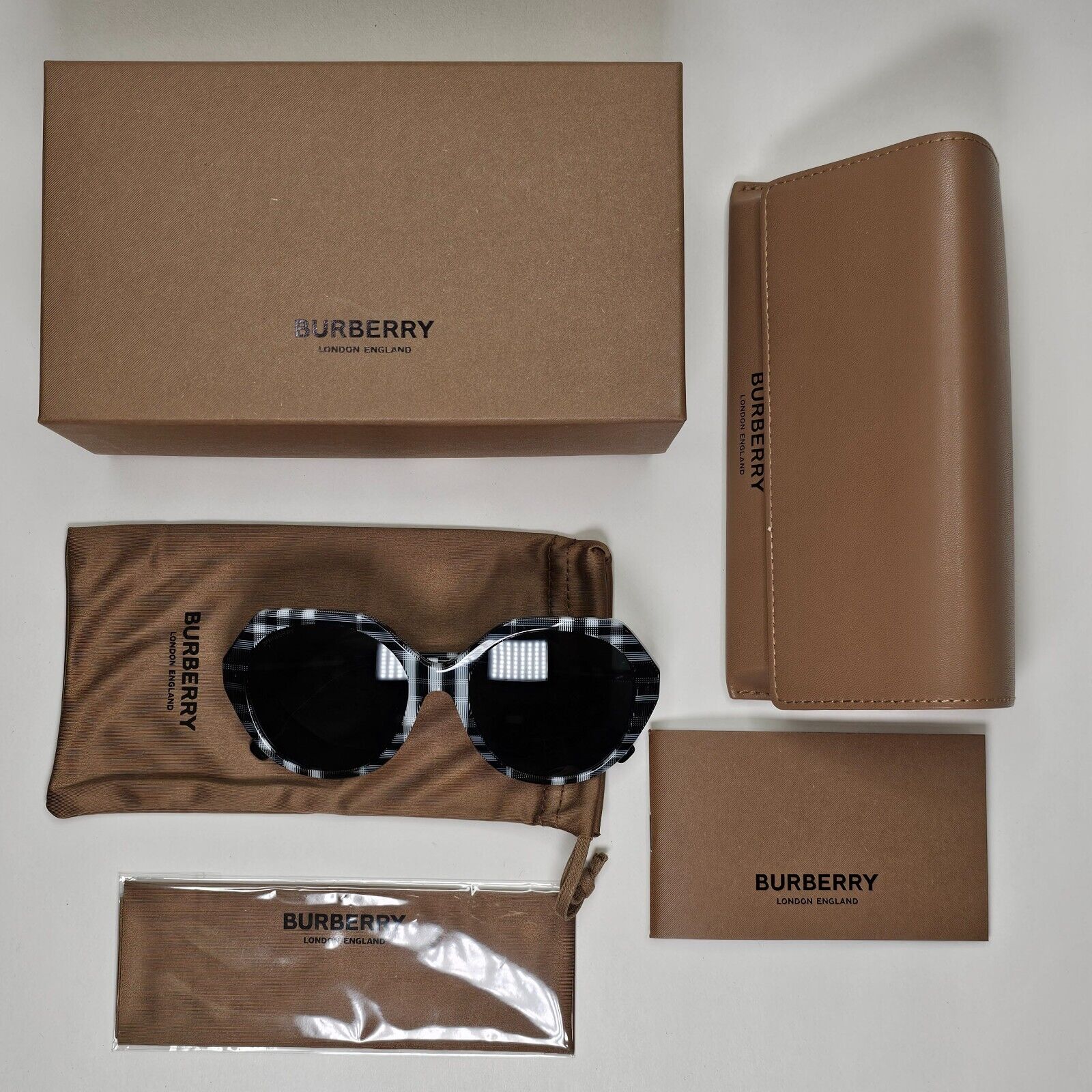 Burberry Sunglasses Black White Grey Check Plaid Vanessa BE 4375 4004/87 55mm