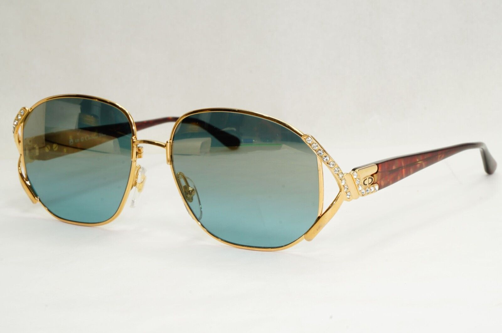 Dior Sunglasses 1990s Austria Gold Diamante Crystal Blue Mirror 2619 44 180324