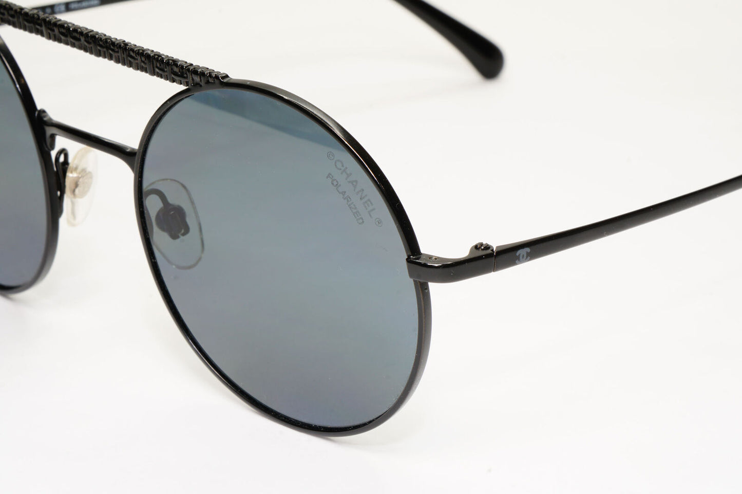 Chanel Black Polarized Sunglasses Round Metal Pilot Luxury 4232 c.101/T8 130523