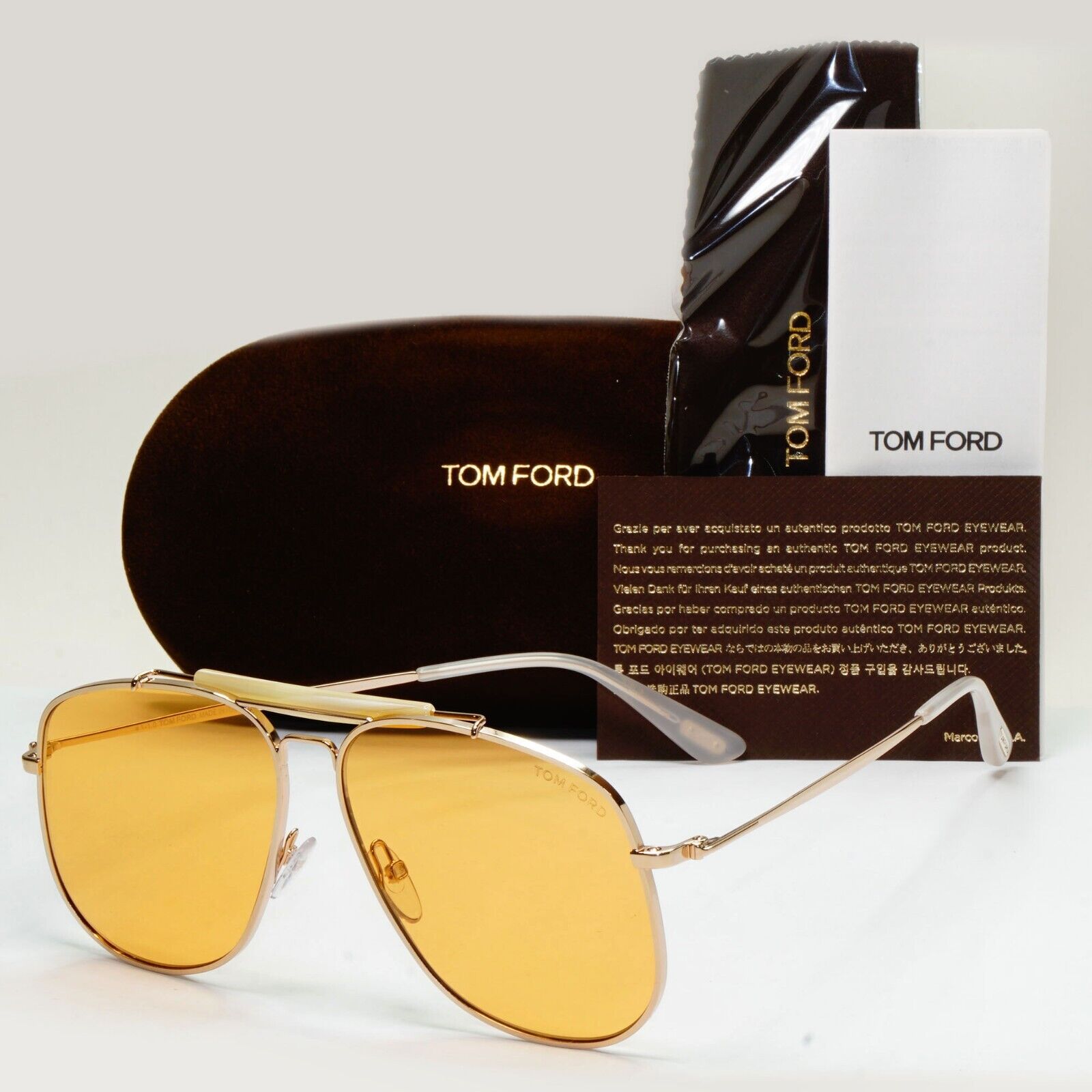 Tom Ford Sunglasses Connor-02 Gold Yellow Pilot Large Metal TF 557 28E FT0557