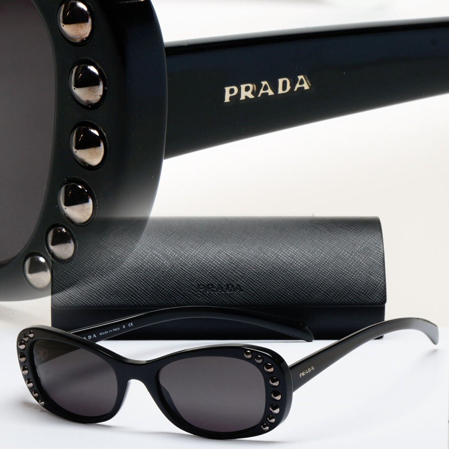 Prada Sunglasses 2014 Studded Black Glossy PR21RV VPR 21R 1AB-1O1 51mm 231124