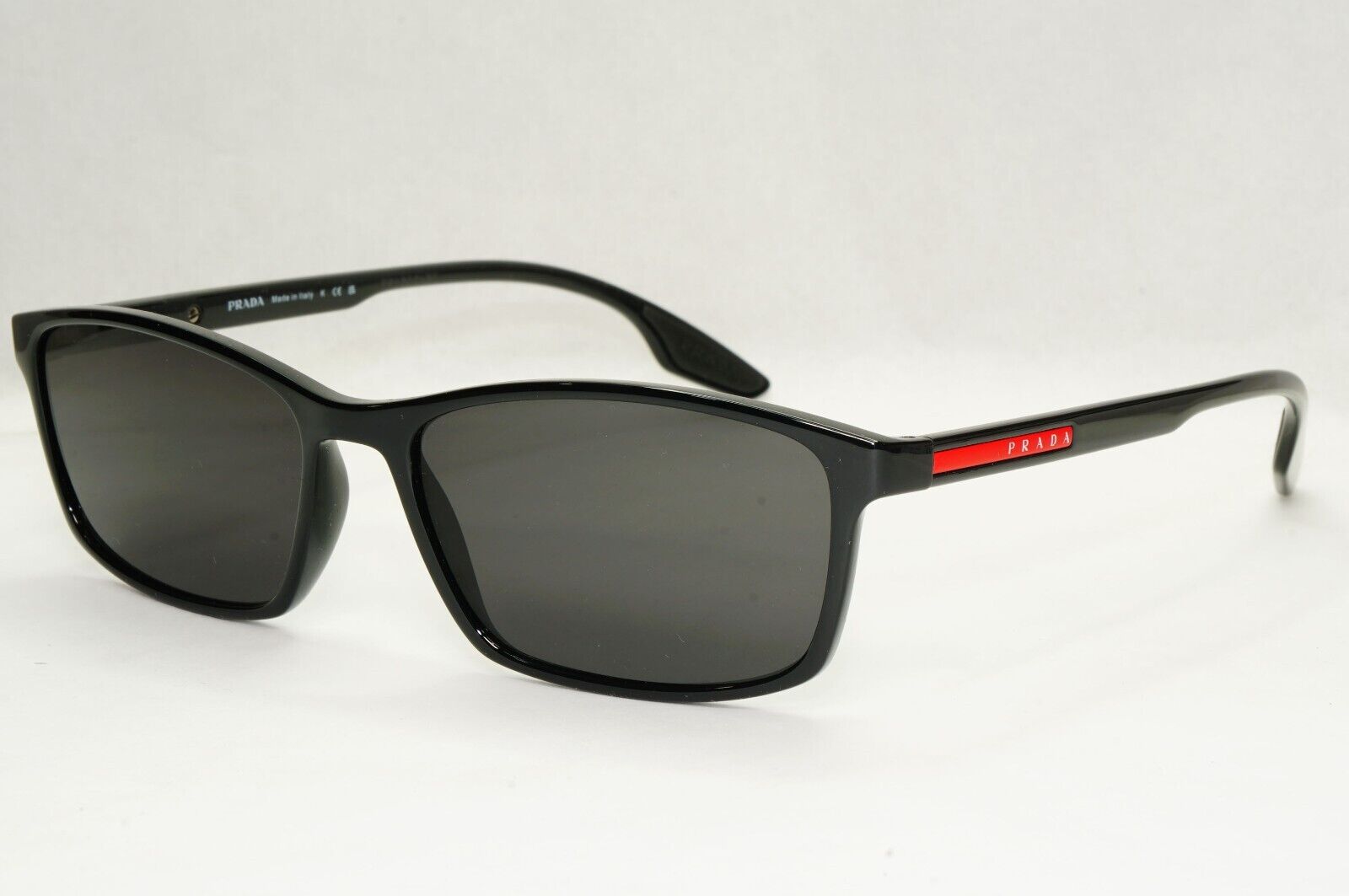 Prada Sunglasses Black Rectangle Glossy Red Stripe PS04MV VPS 04M 1AB-1O1 56mm