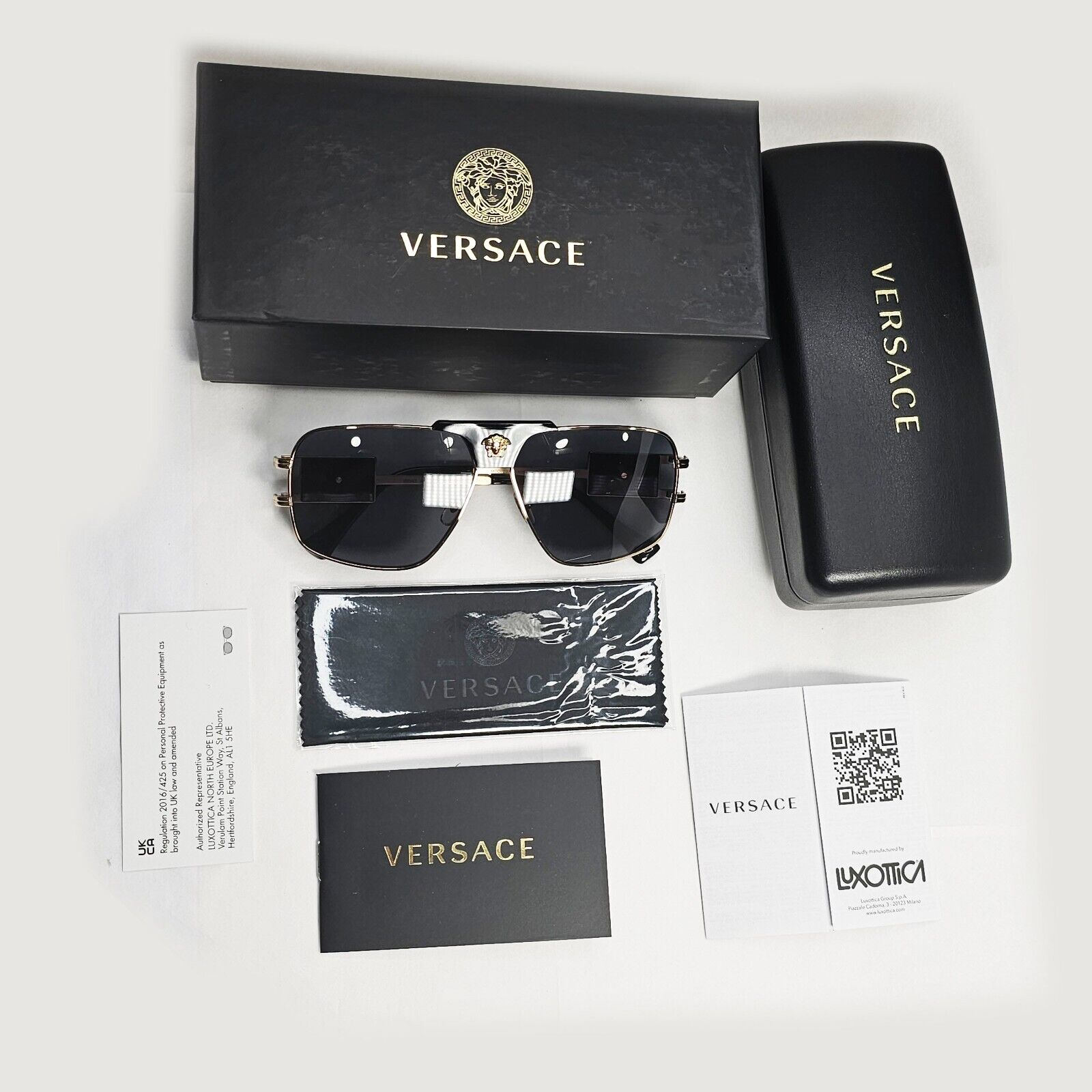 Versace Sunglasses Gold Black Grey Metal Navigator Pilot MOD VE 2251 1002/87