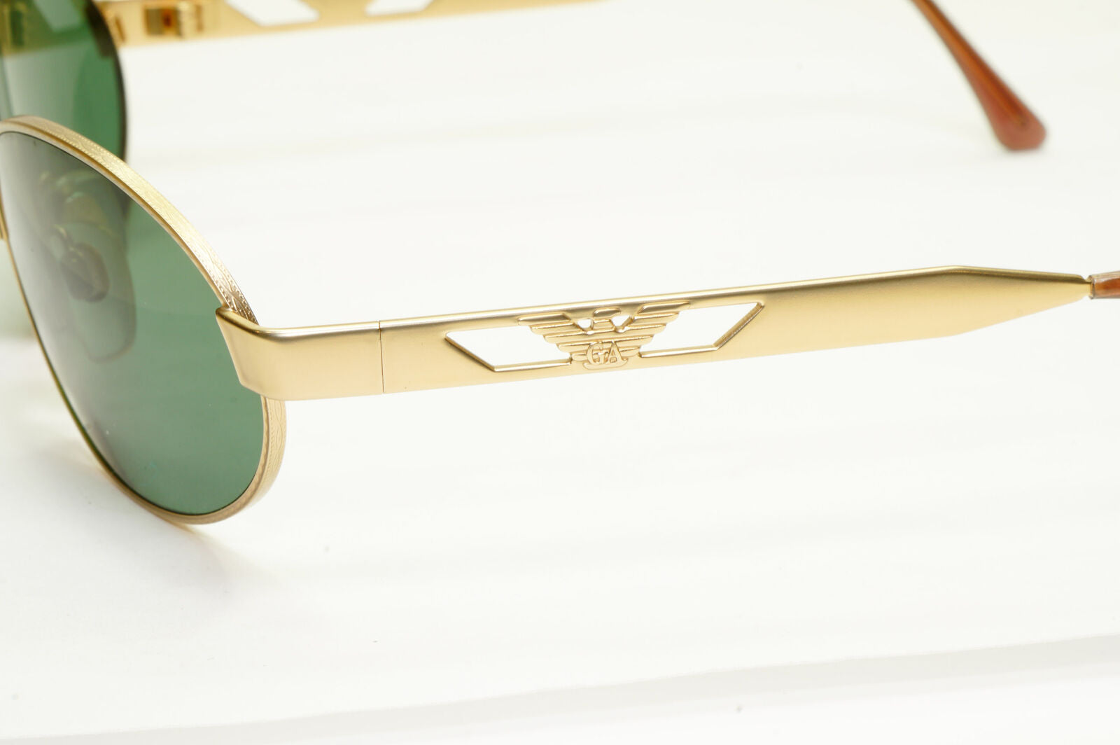 Emporio Armani 1997 Vintage Gold Sunglasses Oval Metal Green Eagle 052-S 904