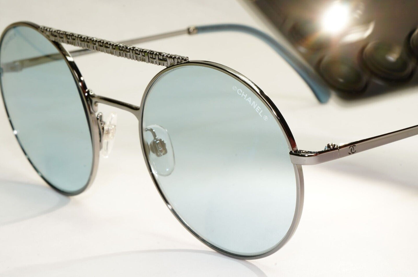 Chanel Sunglasses Blue Grey Gunmetal Round Pilot Metal 4232 c.108/65 200324
