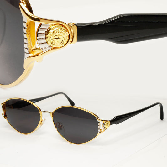 Gianni Versace 1995 Vintage Gold Medusa Unisex Black Sunglasses MOD G46 COL 15L