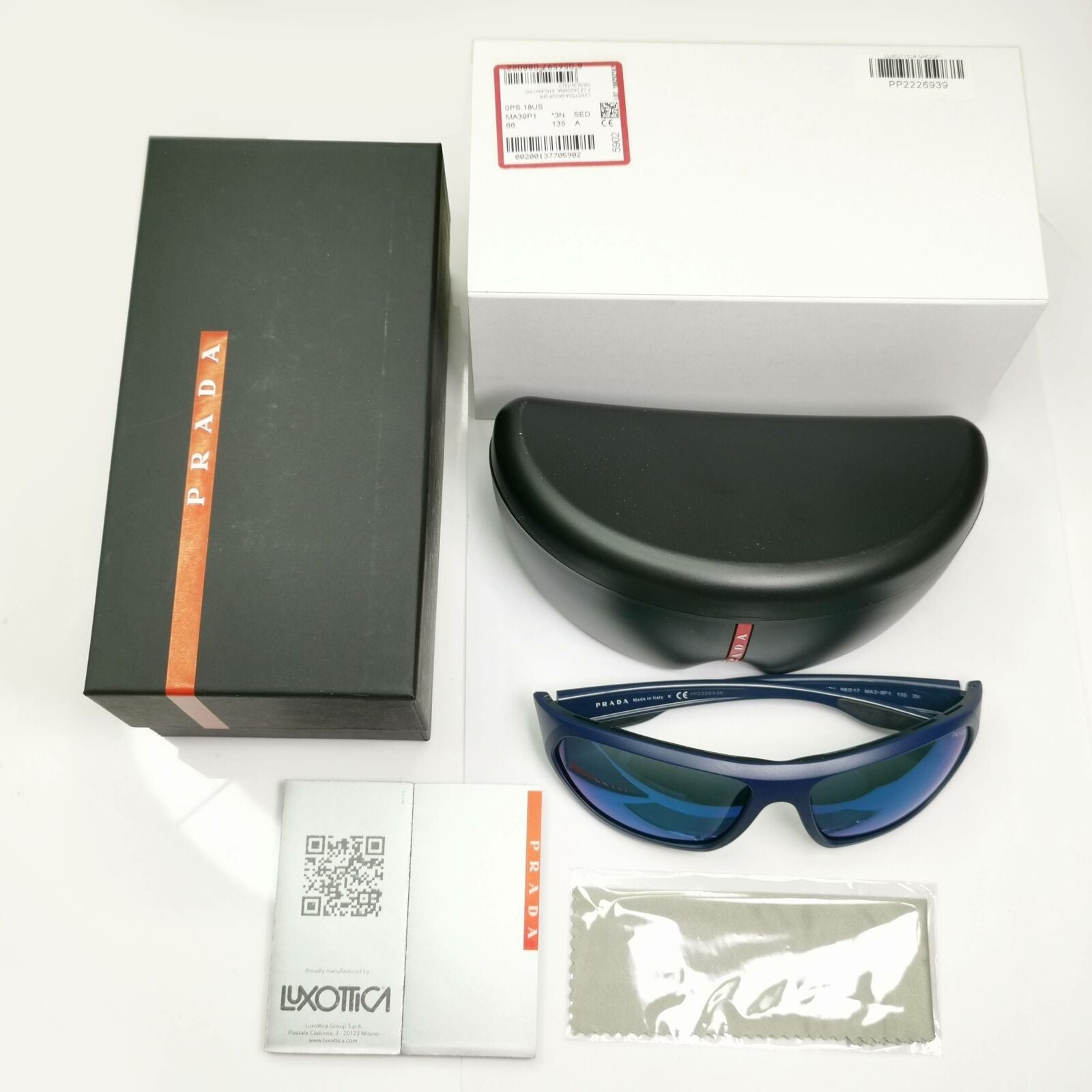 Authentic Prada Mens Blue Navy Mirrored Sunglasses Wrap SPS 18U MA3-9P1