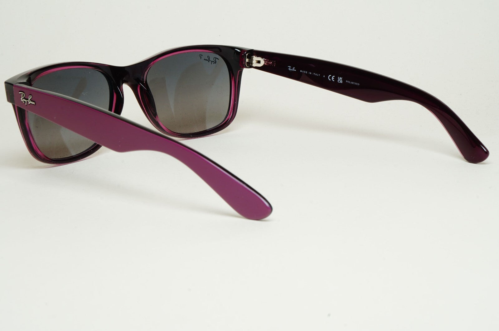 Ray-Ban Sunglasses Polarised New Wayfarer Grey Violet RB 2132 6606/M3 55mm