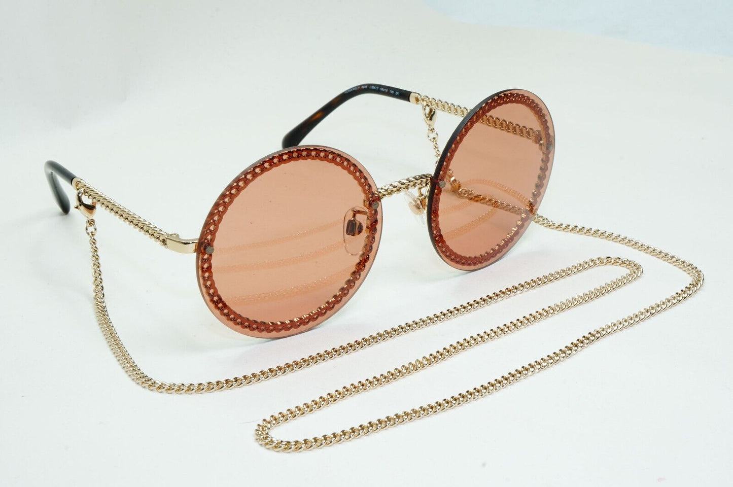 Chanel Sunglasses Chain Gold Brown Round Rimless 4245 c.395/3 311024