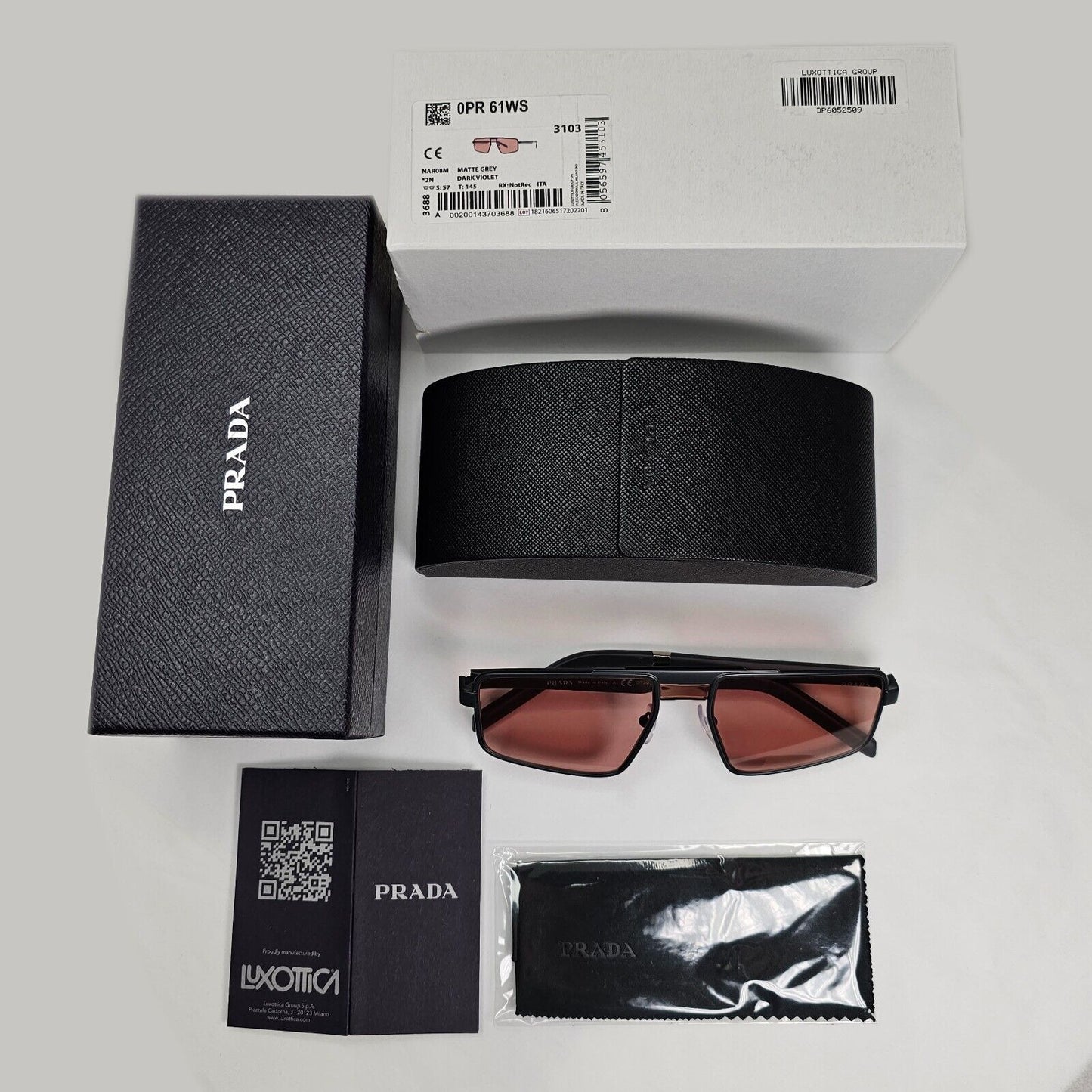 Prada Sunglasses Grey Dark Violet Burgundy Matte PR61WS SPR 61W NAR-08M 57mm