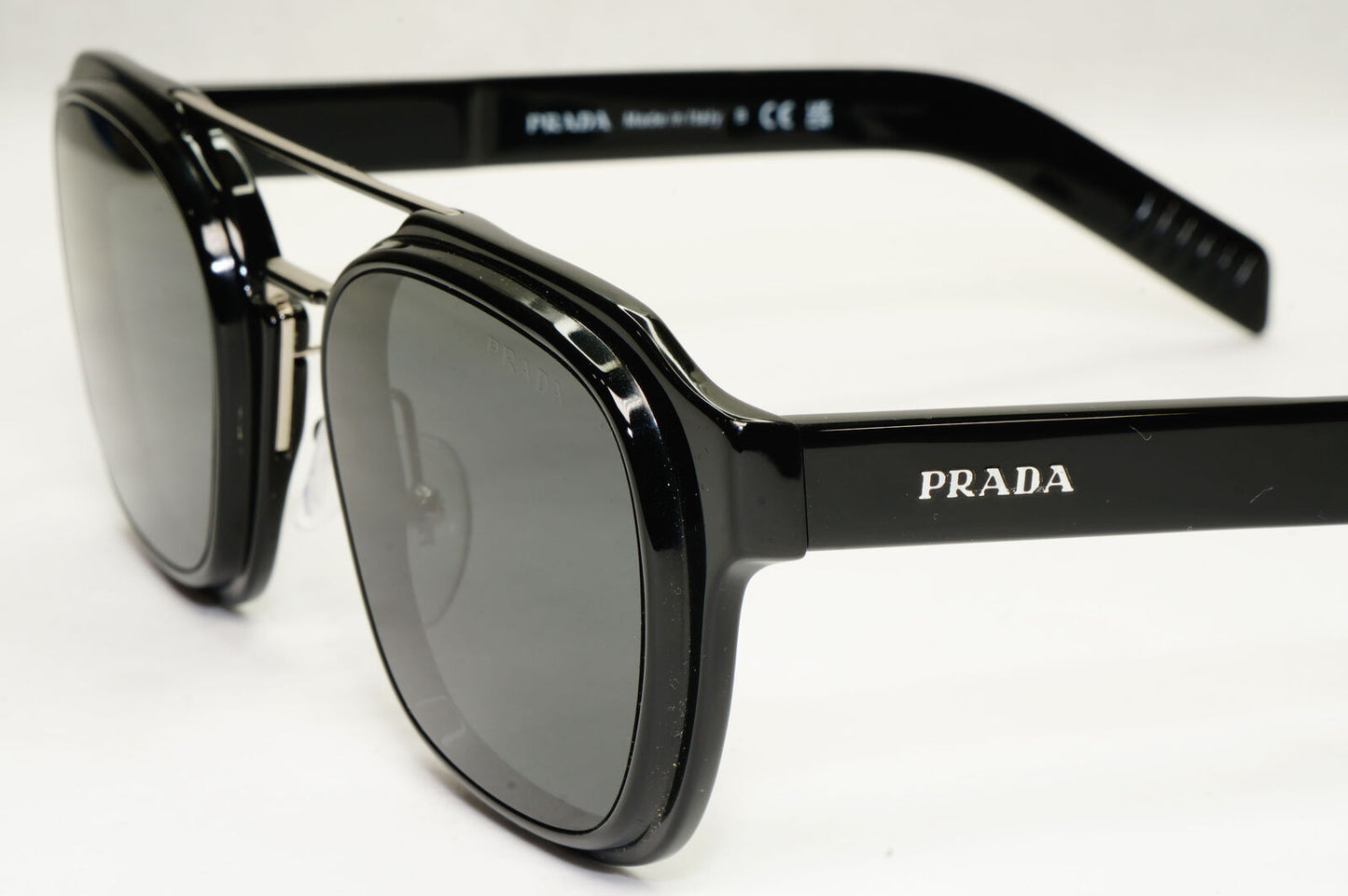 Prada Sunglasses Black Navigator Square Bridge Glossy PR07WS SPR 07W 1AB-5S0