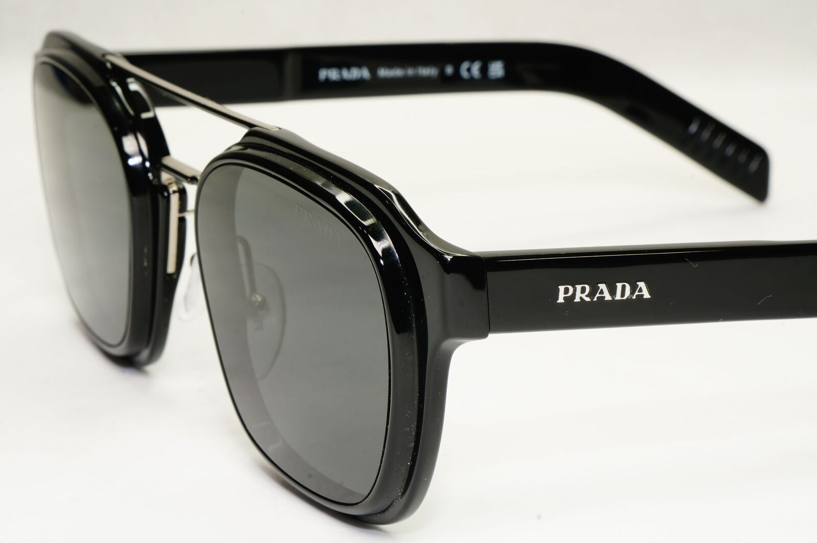 Prada Sunglasses Black Navigator Square Bridge Glossy PR07WS SPR 07W 1AB-5S0