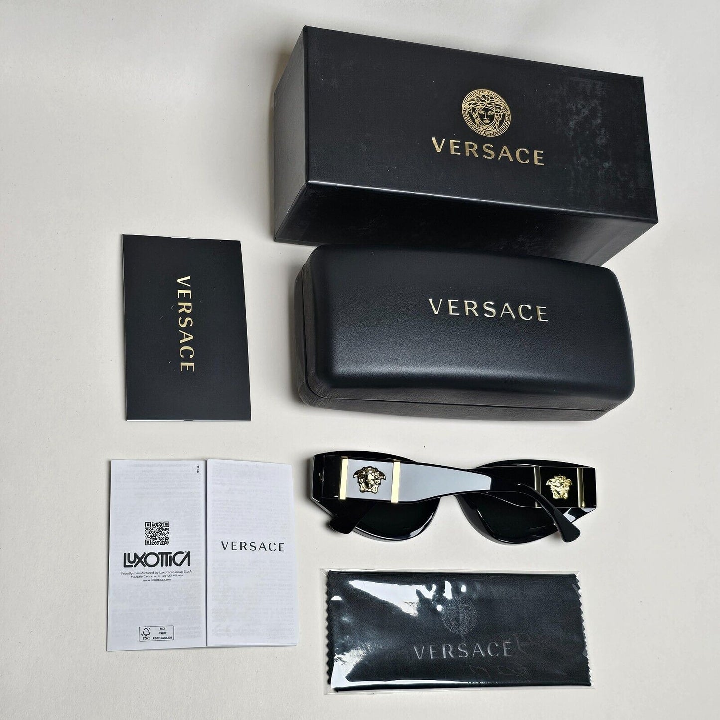 Versace Sunglasses Black Rectangle Grey Gold Medusa MOD VE 4454 GB1/87