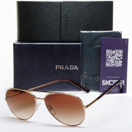 Prada Sunglasses Unisex Pilot Small Gold Brown PR66XS SPR 66X ZVN-6S1 57mm
