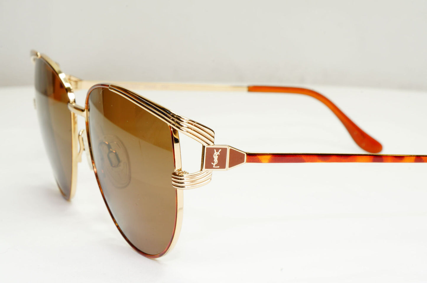 YSL 1988 Sunglasses Vintage Yves Saint Laurent Gold Brown Square 4003 Y128 56mm