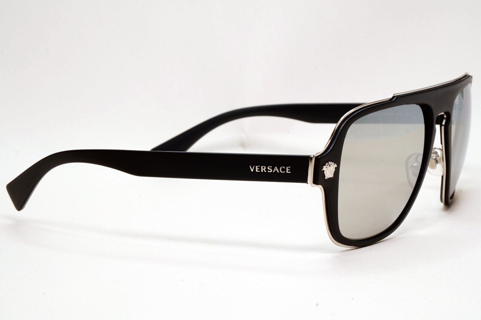 Versace Sunglasses Black Silver Medusa Mirror Square Matte MOD VE 2199 1000/6G