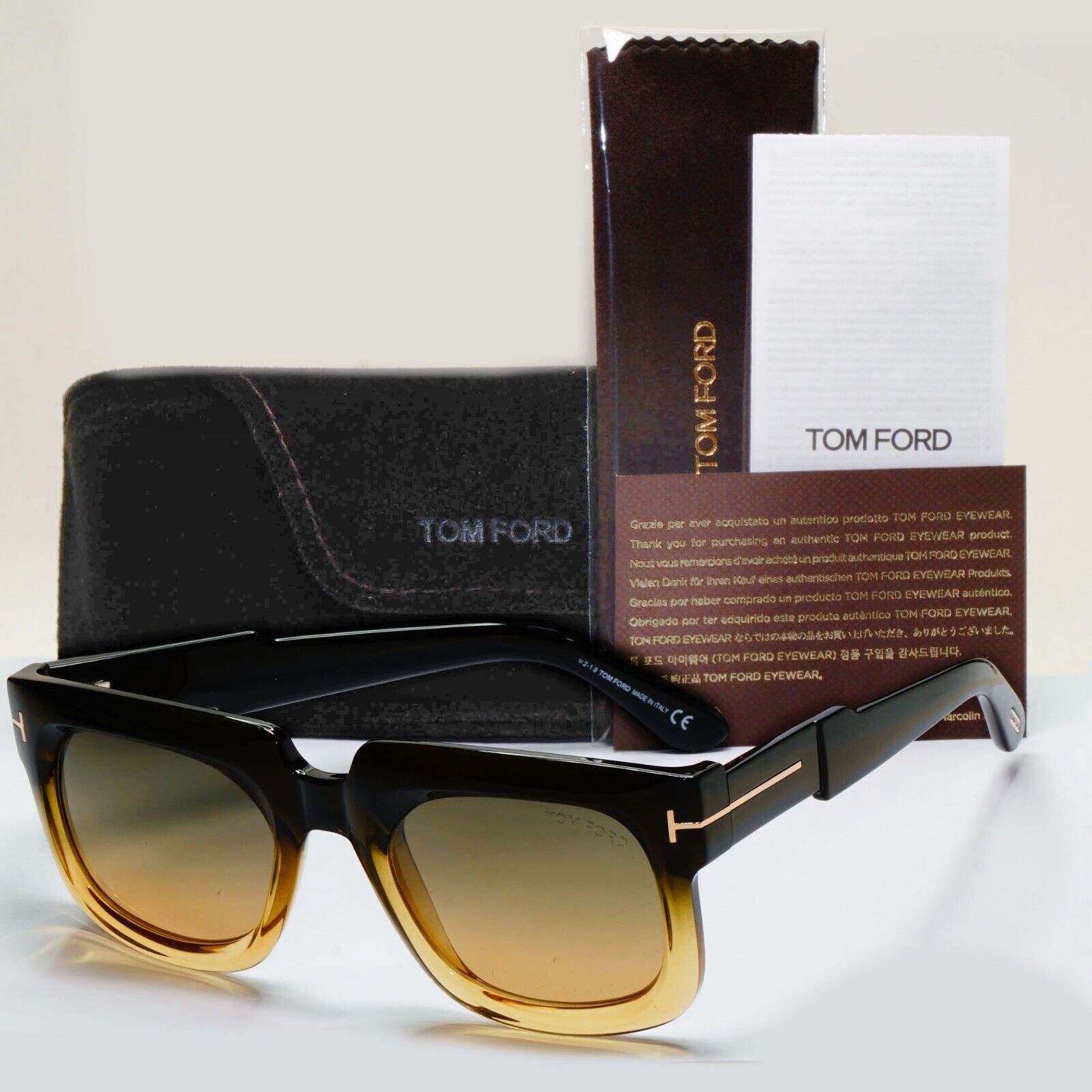 Tom Ford Sunglasses Christian Black Brown Honey Square FT0729 TF 729 96P 53mm