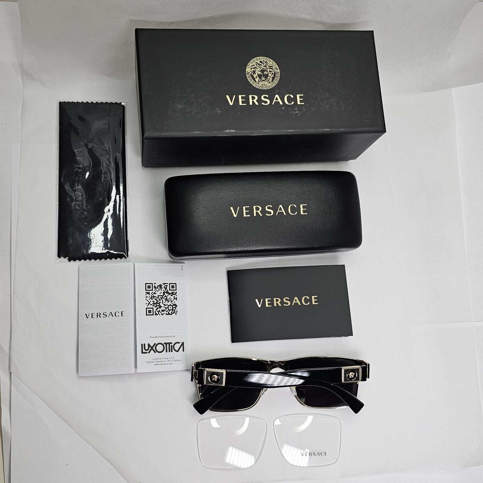 Versace Sunglasses Dark Blue Black Gold Square Metal Rectangle MOD VE 1274  55mm