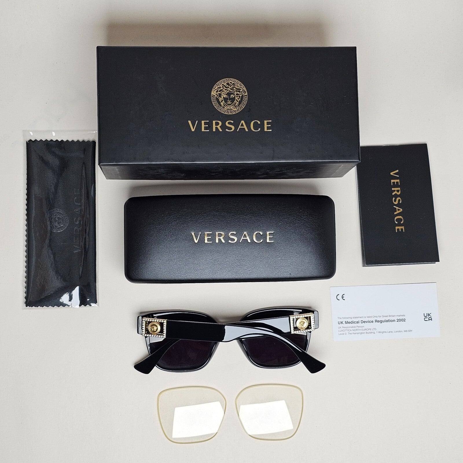 Versace Sunglasses Black Gold Medusa Diamante Square MOD VE 3329-B GB1 52mm