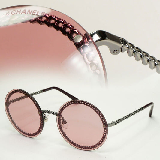 Chanel Sunglasses Chain Round Rimless Metal Grey Gunmetal Pink CH 4245 c.108/D8