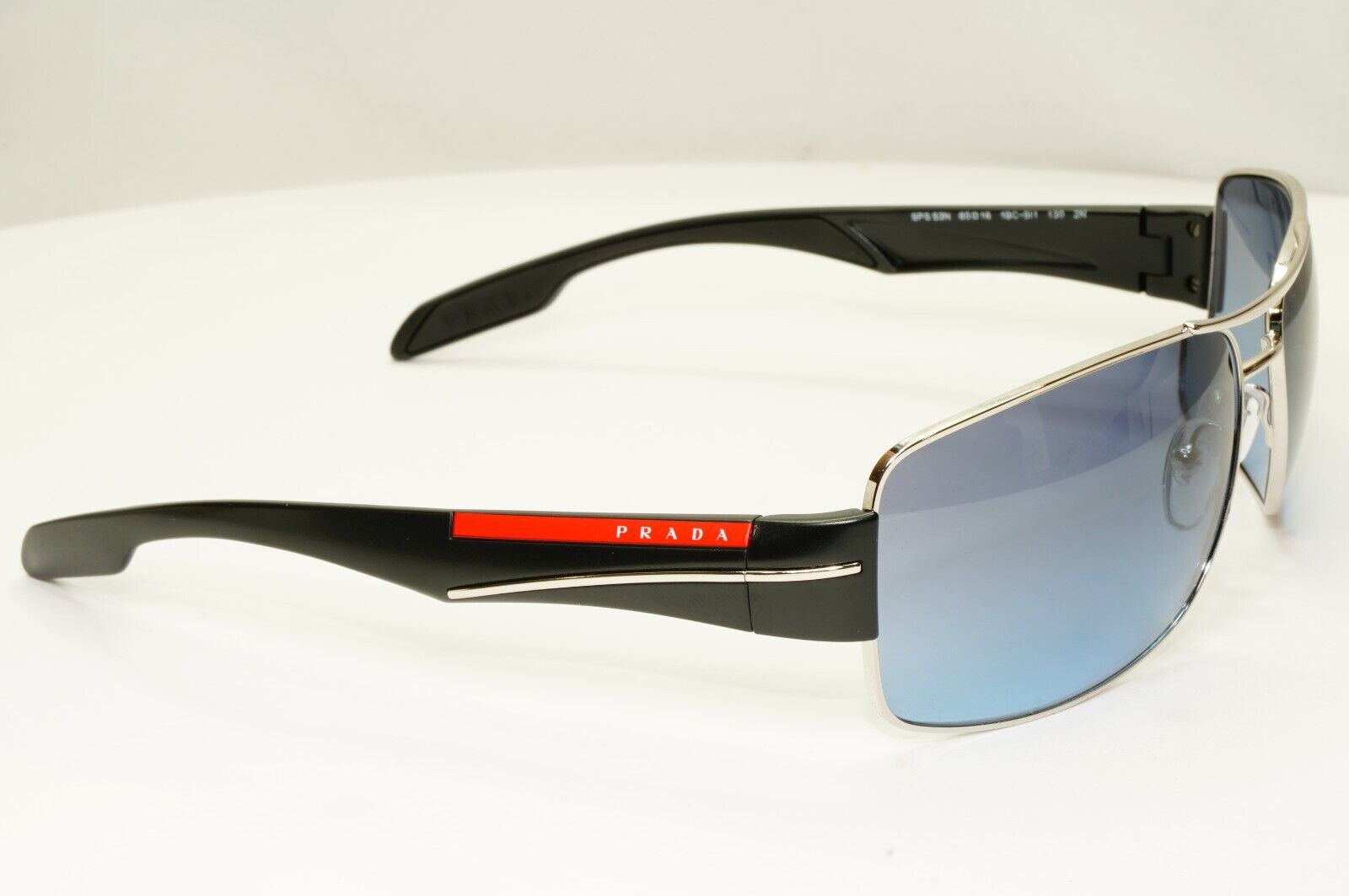 Prada Blue Black Sunglasses Silver Metal Gradient SPS 53N 1BC-5I1 Red Stripe