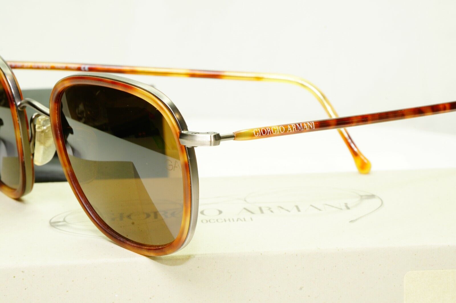 Giorgio Armani 1997 Vintage Sunglasses Brown Tortoise Square Glass Lens 649 943