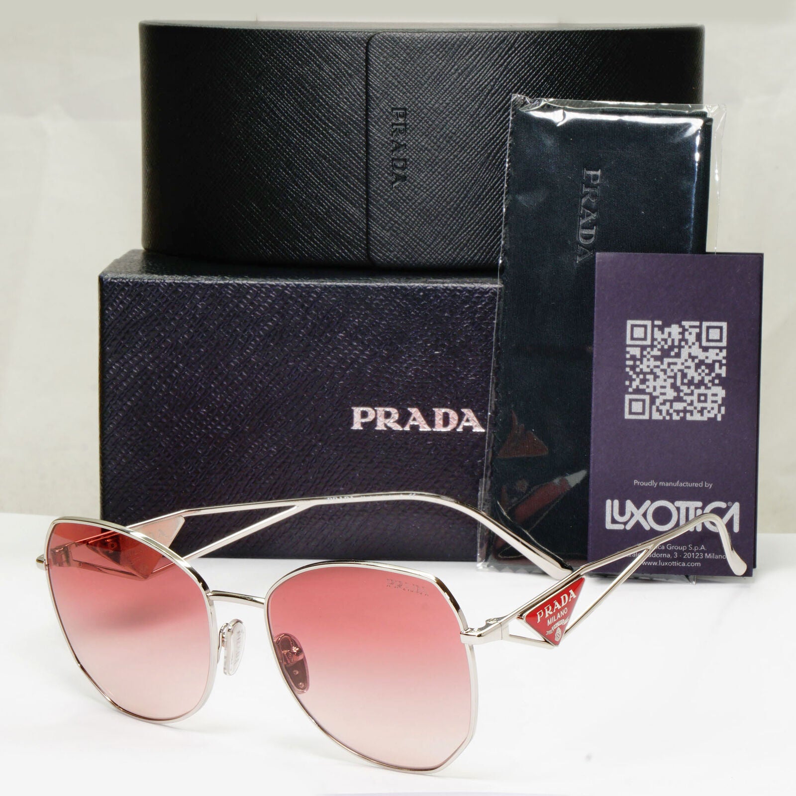 Prada Triangle Logo Sunglasses Silver Pale Red PR57YS SPR 57Y 1BC-09Q 290323