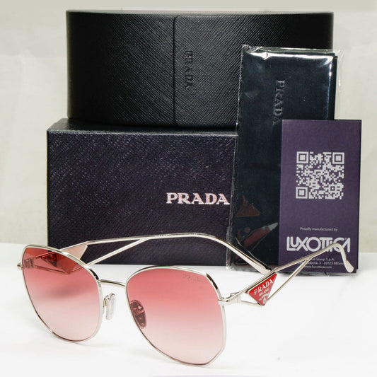 Prada Triangle Logo Sunglasses Silver Pale Red PR57YS SPR 57Y 1BC-09Q 290323