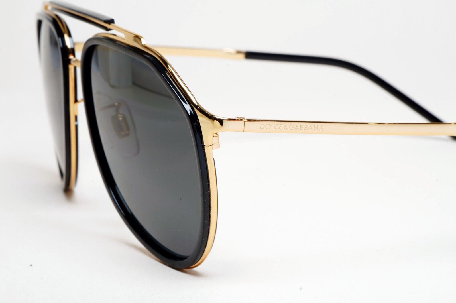 Dolce & Gabbana Sunglasses Black Gold Pilot Brow Bar D&G DG 2277 02/87 57mm