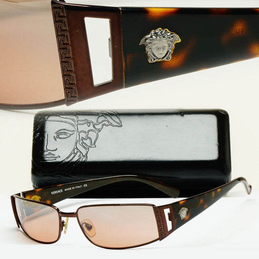 Versace Sunglasses 2004 Vintage Brown Mirror Rectangle MOD 2021 1006/6U 220125