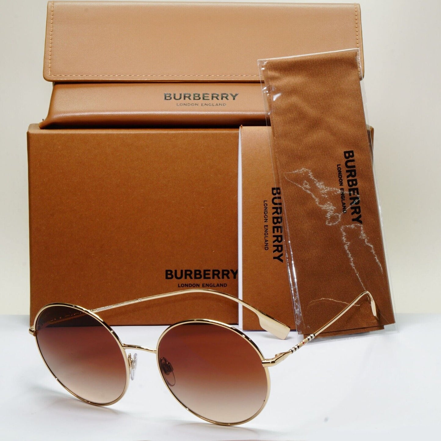 Burberry Sunglasses Round Gold Brown Gradient Metal BE 3132 Pippa 1109/13 58mm