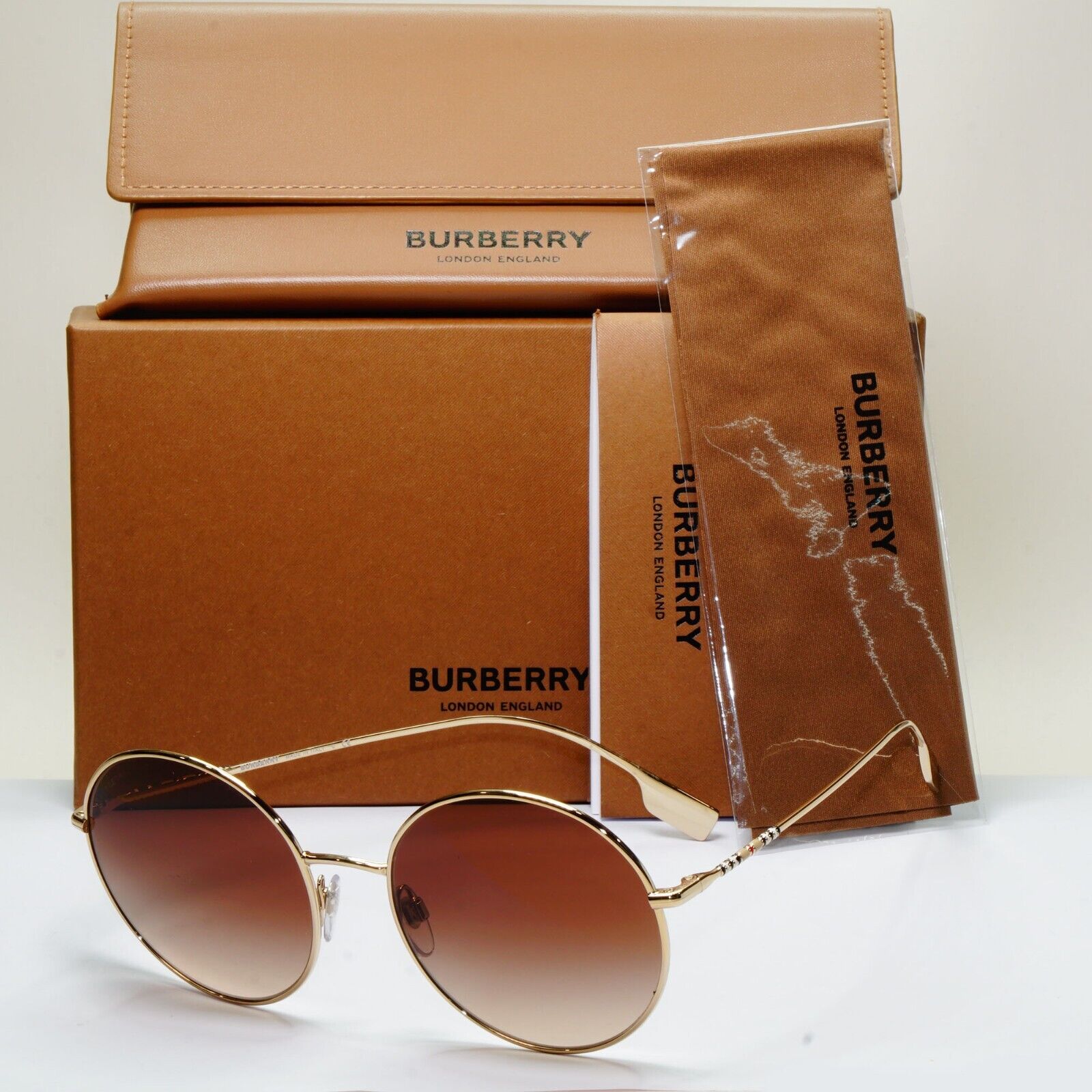 Burberry Sunglasses Round Gold Brown Gradient Metal BE 3132 Pippa 1109/13 58mm