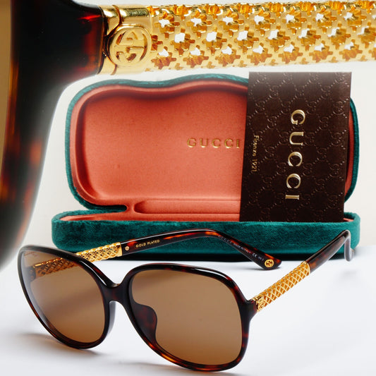 Gucci Sunglasses 2007 Vintage 24k Gold Plated Brown Square GG 3707/F/S 2ZXHA
