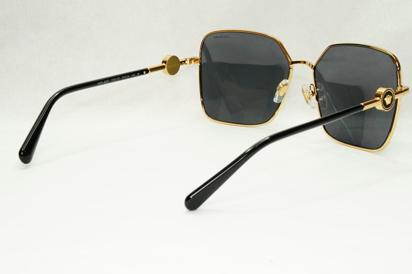 Versace Sunglasses Black Polarized Gold Square Medusa MOD VE 2227 1002/81