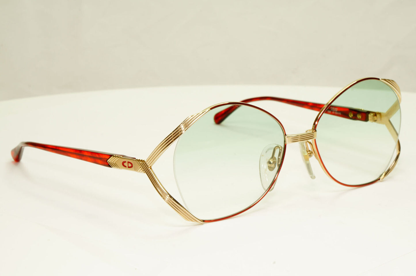 Dior 1990s Gold Sunglasses Austria Red Green Vintage Square Womens 2692 43