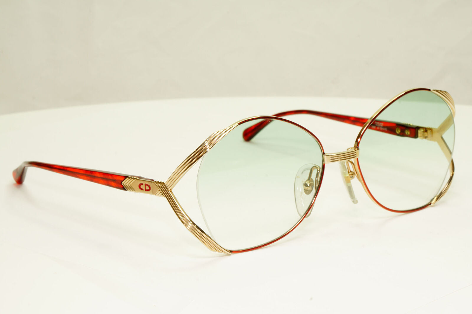 Dior 1990s Gold Sunglasses Austria Red Green Vintage Square Womens 2692 43