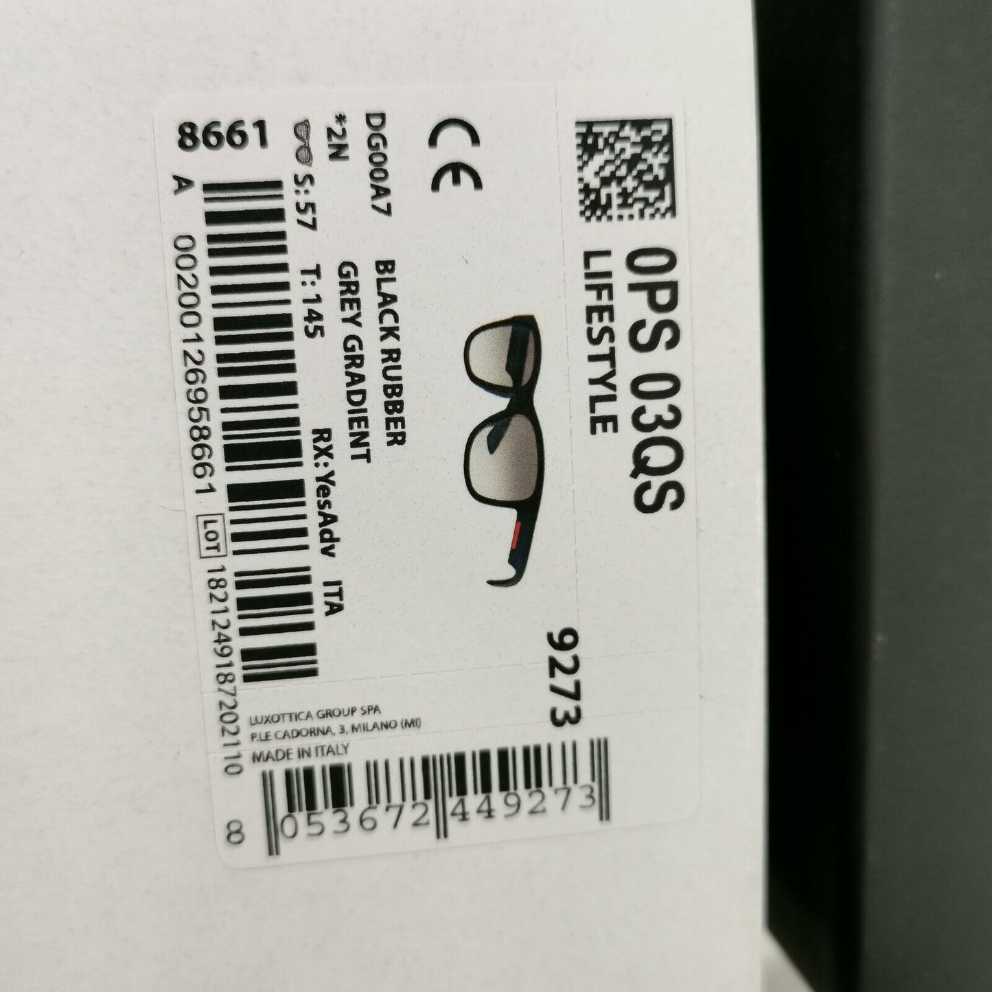 Prada Black Sunglasses Squre Grey Gradient Red Stripe PS03QS SPS 03Q DG0-0A7