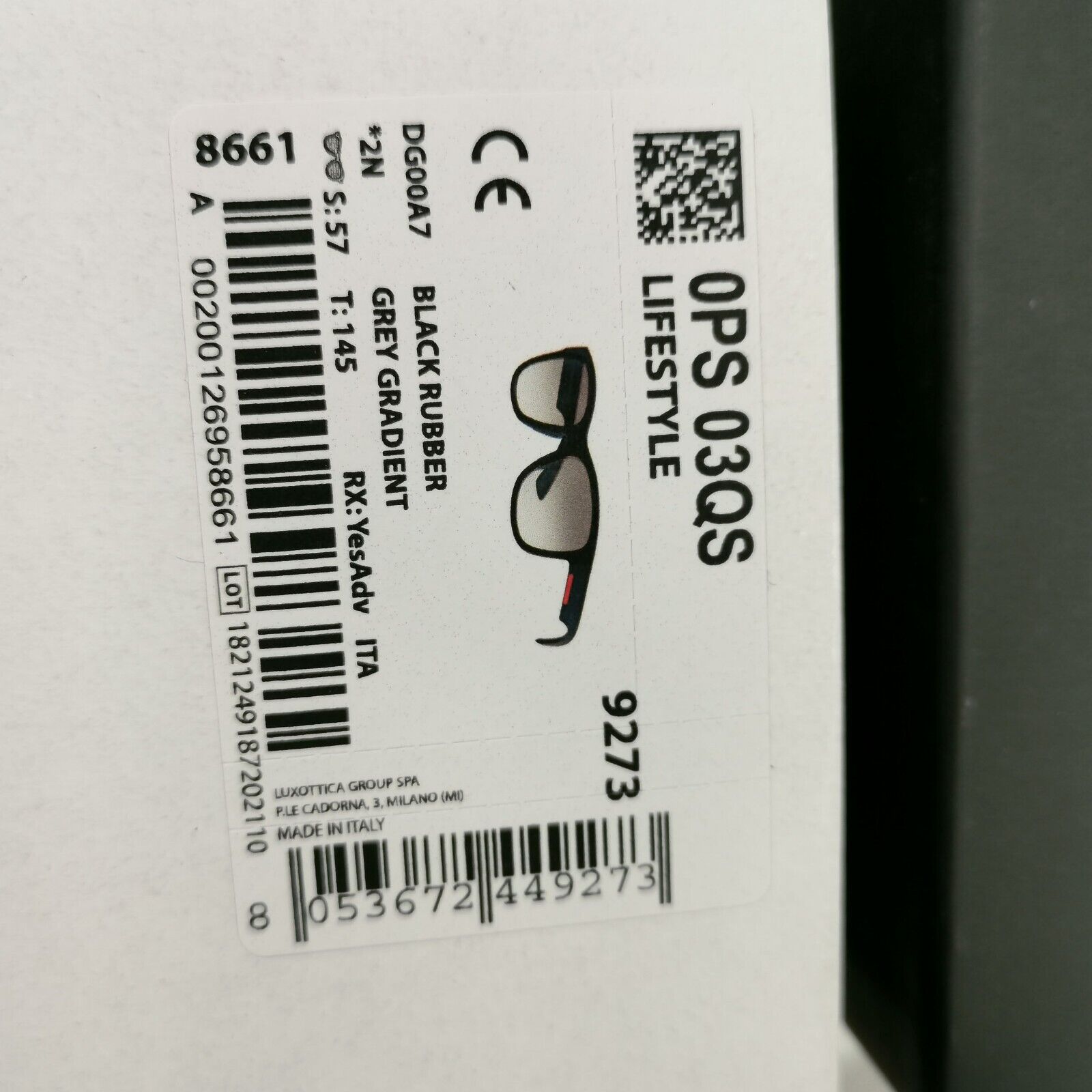 Prada Black Sunglasses Squre Grey Gradient Red Stripe PS03QS SPS 03Q DG0-0A7