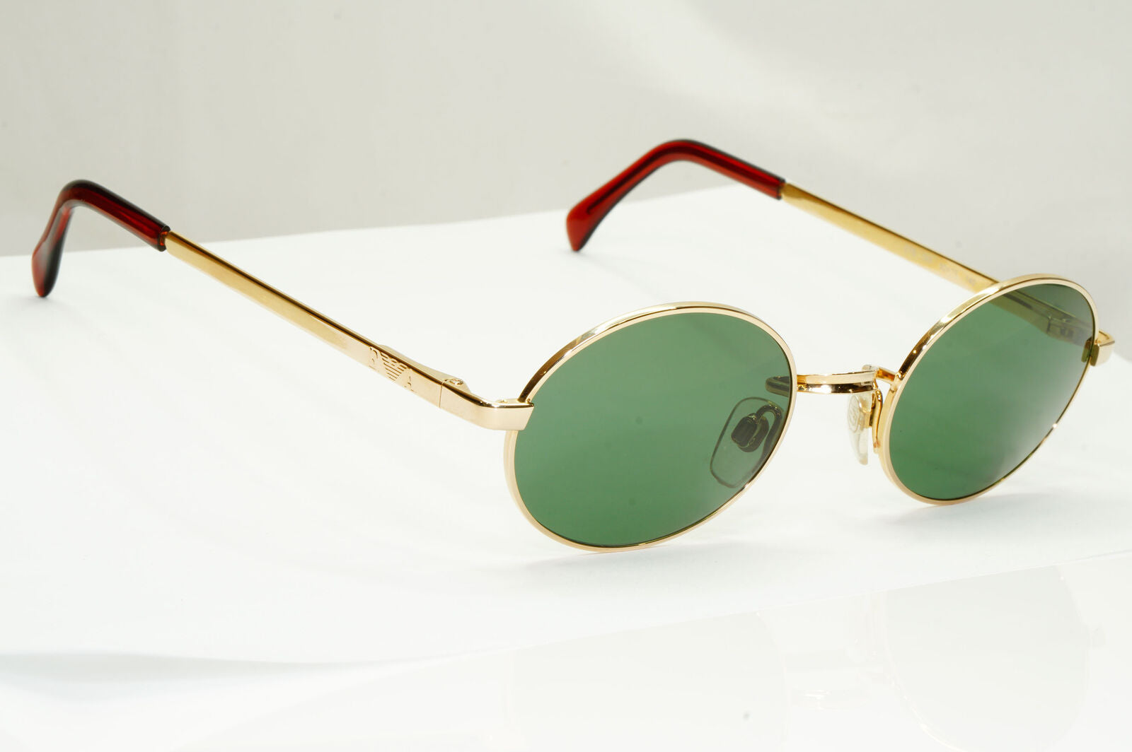 Emporio Armani Sunglasses 1997 Vintage Gold Green Metal Oval 076 743 50mm B