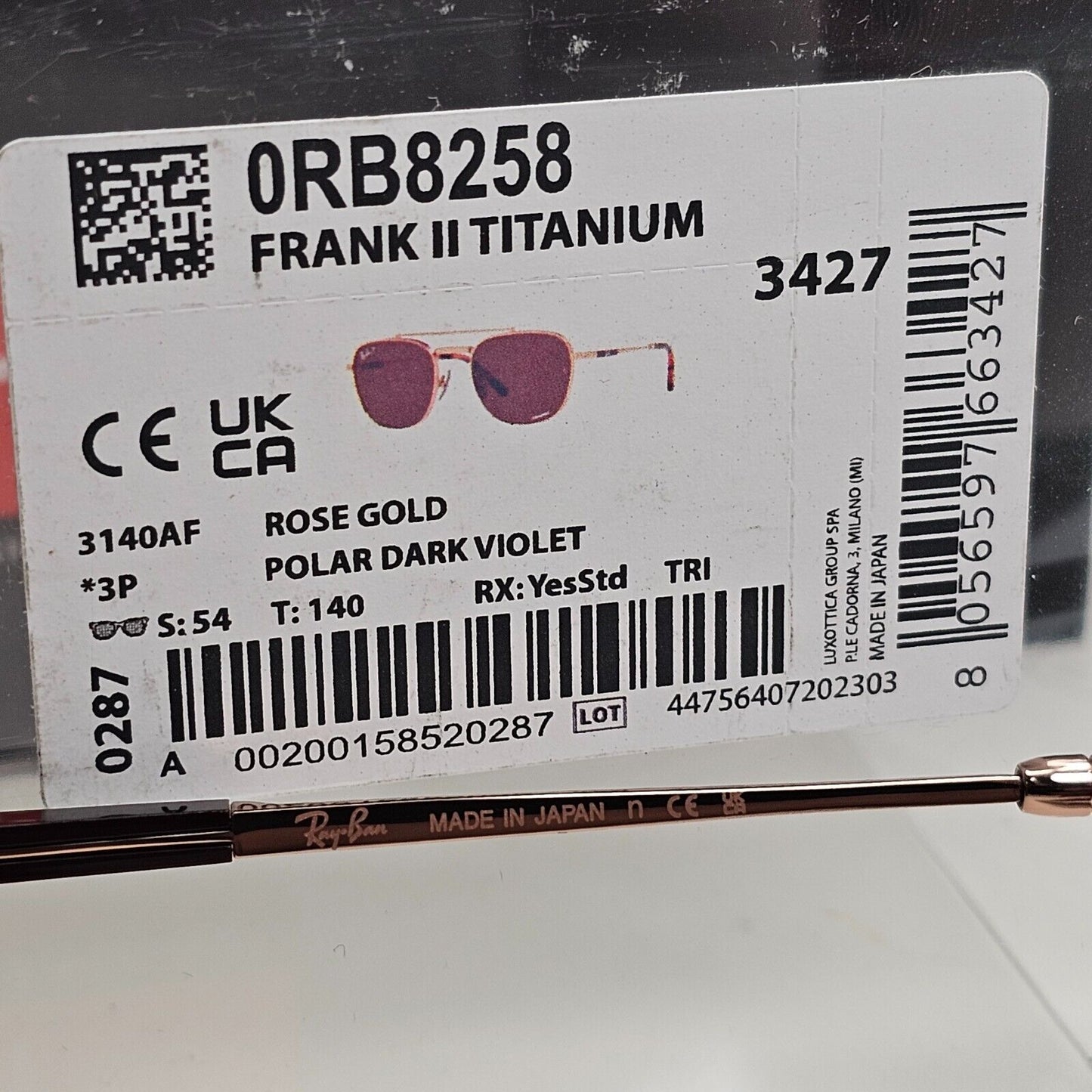 Ray-Ban Sunglasses Frank II Titanium Polarized Rose Gold RB 8258 3140/AF 54mm