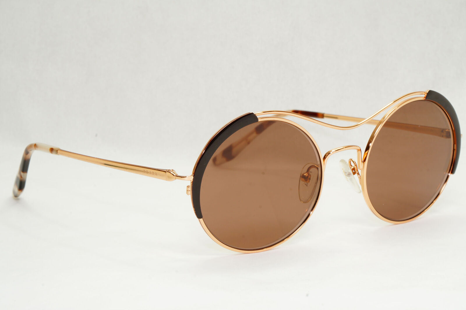 Prada Sunglasses Gold Brown Mirror Round Oval Metal PR55VS SPR 55V 331-408 50mm