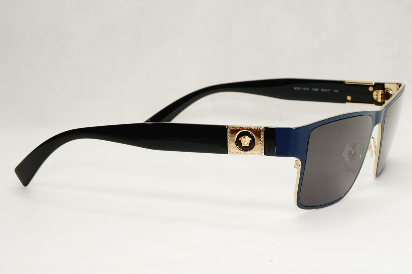 Versace Sunglasses Dark Blue Black Gold Square Metal Rectangle MOD VE 1274  55mm
