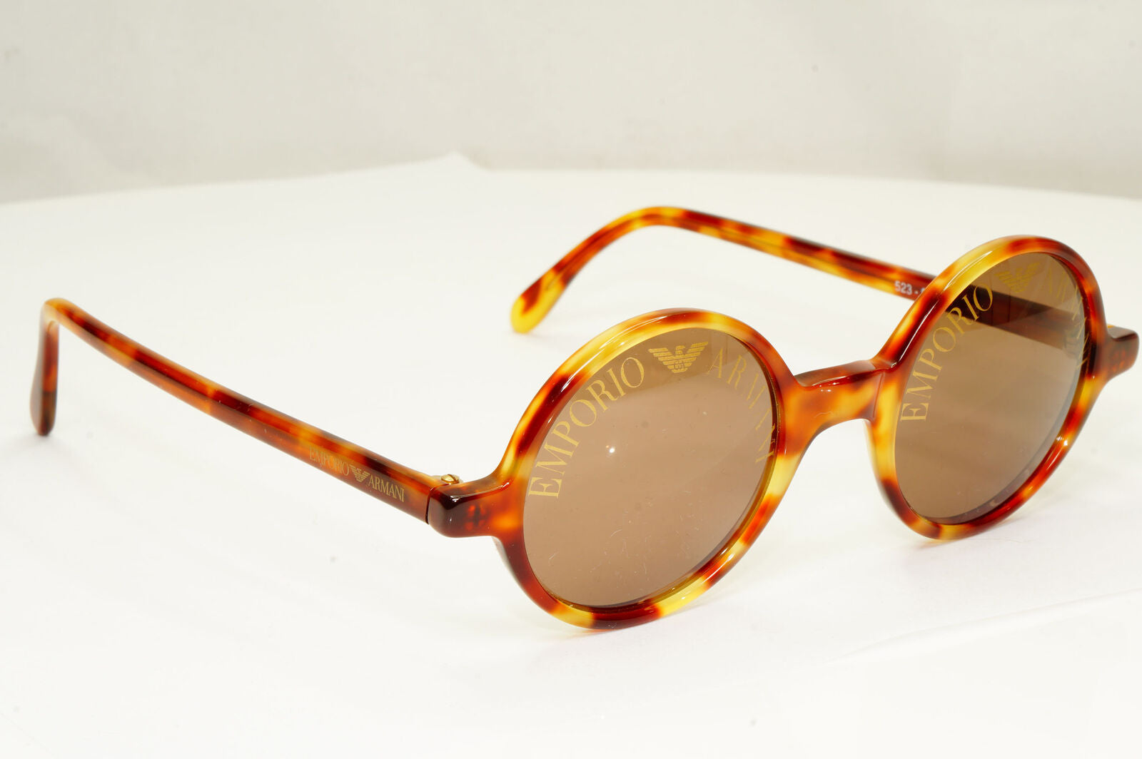 Emporio Armani 1997 Vintage Sunglasses Round Lens Logo Print Brown 523-S 144
