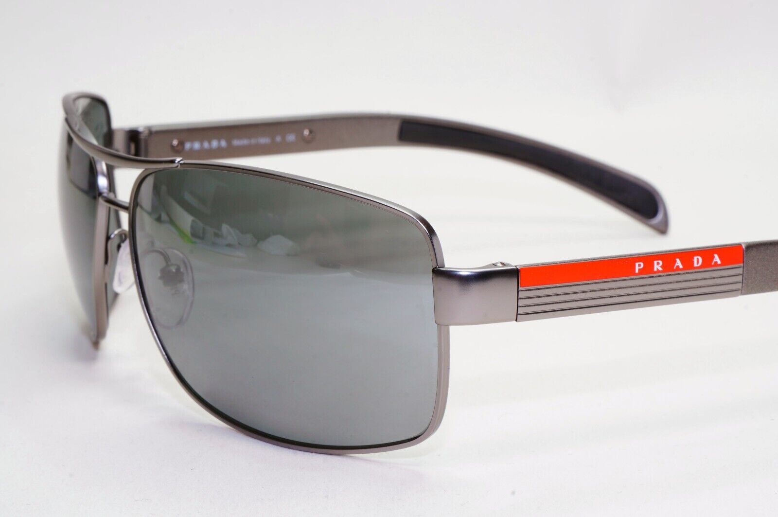 Prada Sunglasses Silver Grey Mirror Navigator Wrap PS54IS SPS 54I 7CQ-7W1 260724