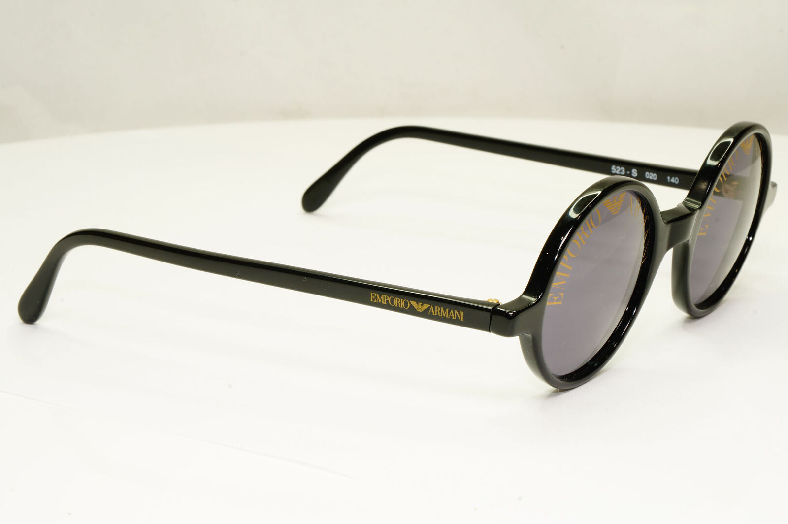 Emporio Armani 1997 Vintage Sunglasses Round Lens Logo Print Black 523-S 020