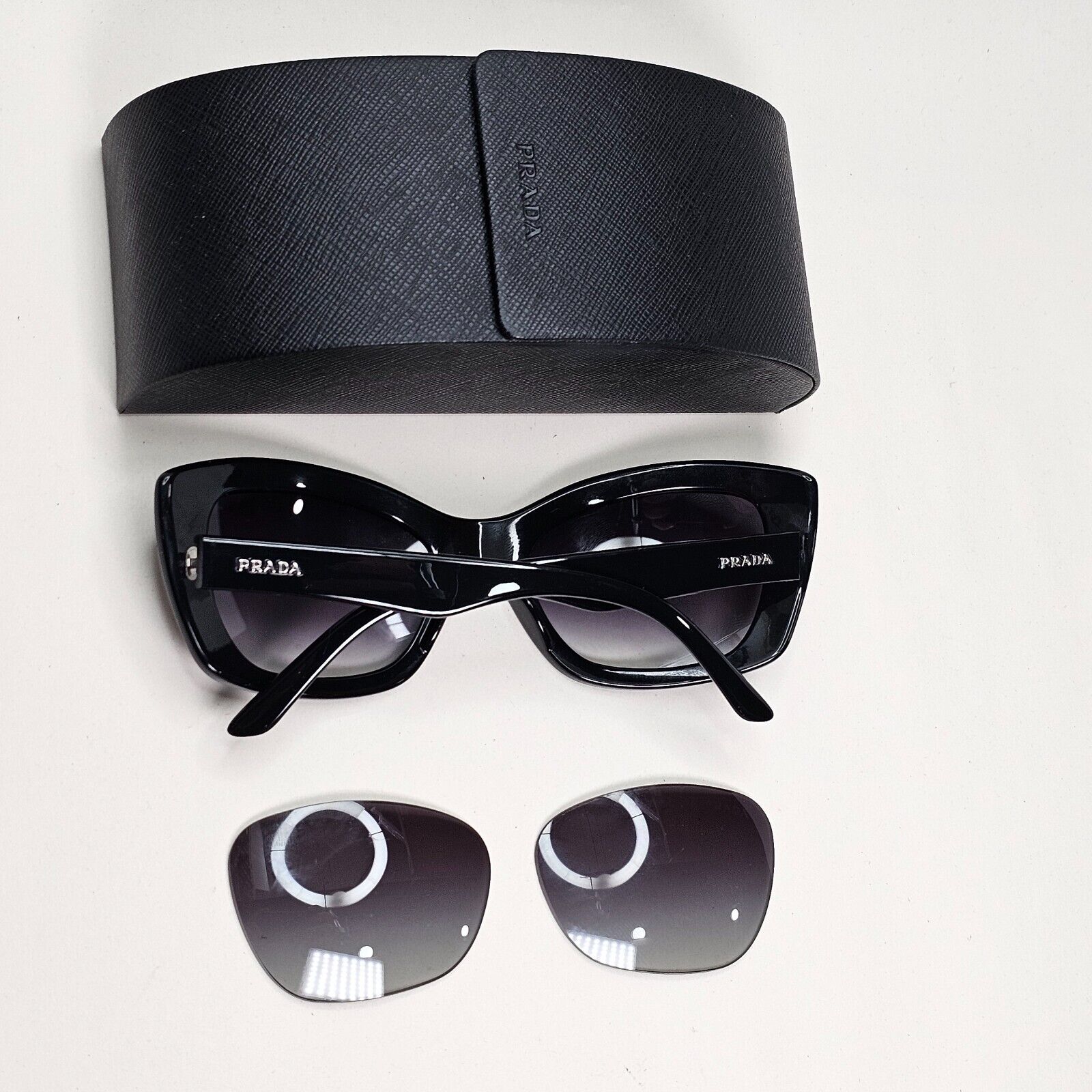 Prada Sunglasses Black Cat Eye Grey Gradient PR19MS SPR 19M 1AB-3M1 091124